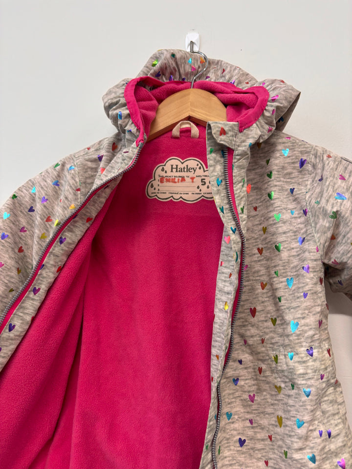 Hatley Jacket 5 –Girls Confetti Hearts Zip-Up Lightweight Rain Jacket