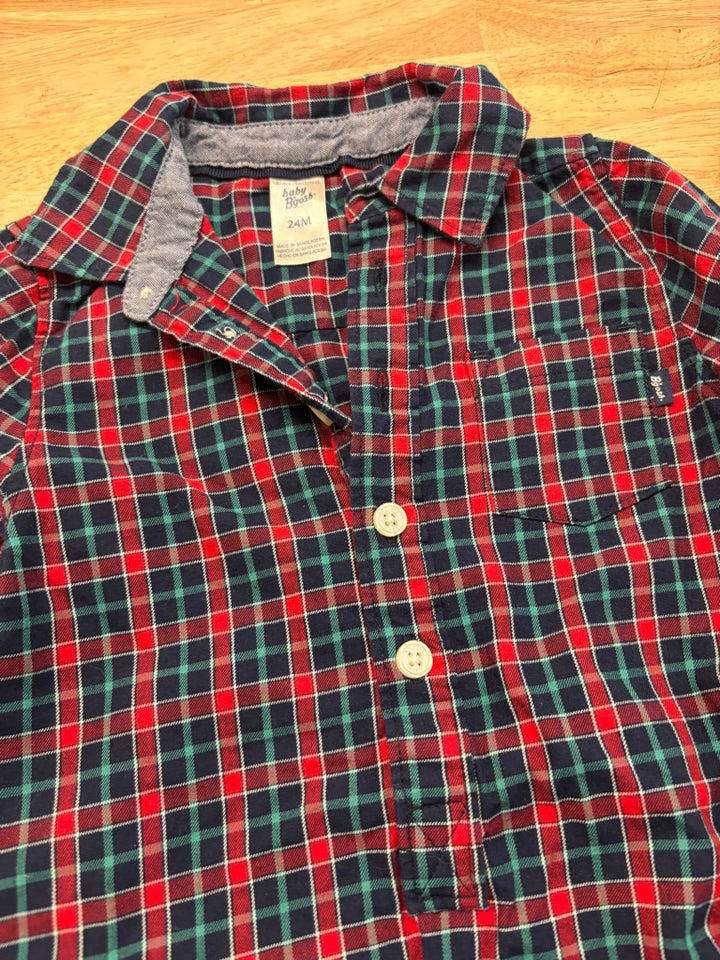 Baby B'gosh Oshkosh 24 Month Red & Green Striped Button-Up Onesie