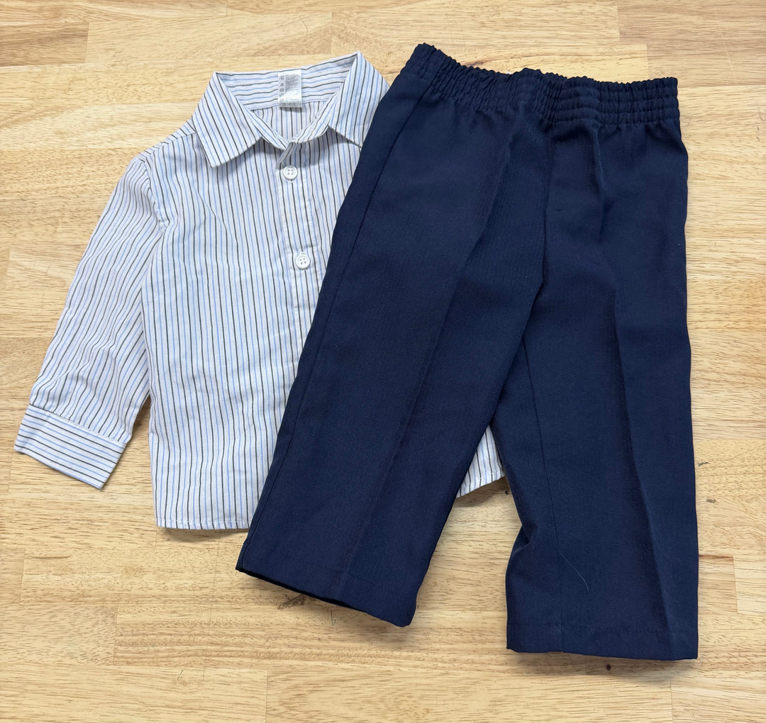 George Button-Up Dress Shirt & Navy Dress Pants Set – 12–18M