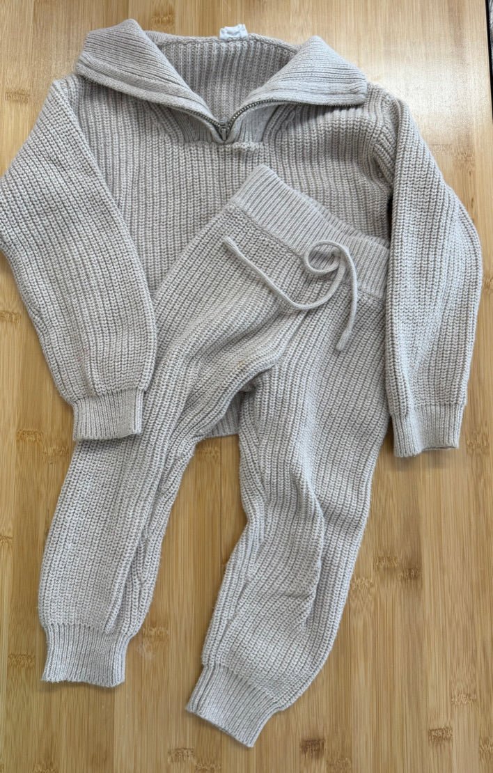 Jamie Kay Knit Two-Piece Set – 3Y | Cream Beige Quarter Zip Top & Pants | Play - Nest and Sprout-Consignment