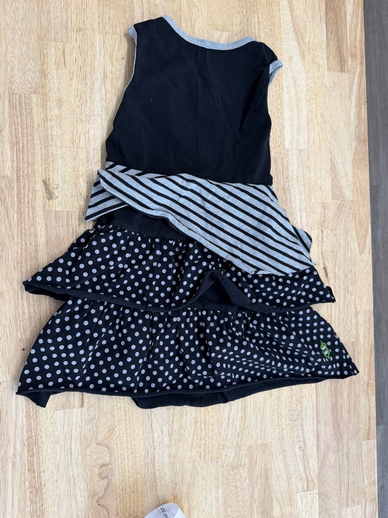 Peekaboo Beans Layered Sleeveless Dress – 6 | Black & Grey Print Bodice - Nest and Sprout-Consignment