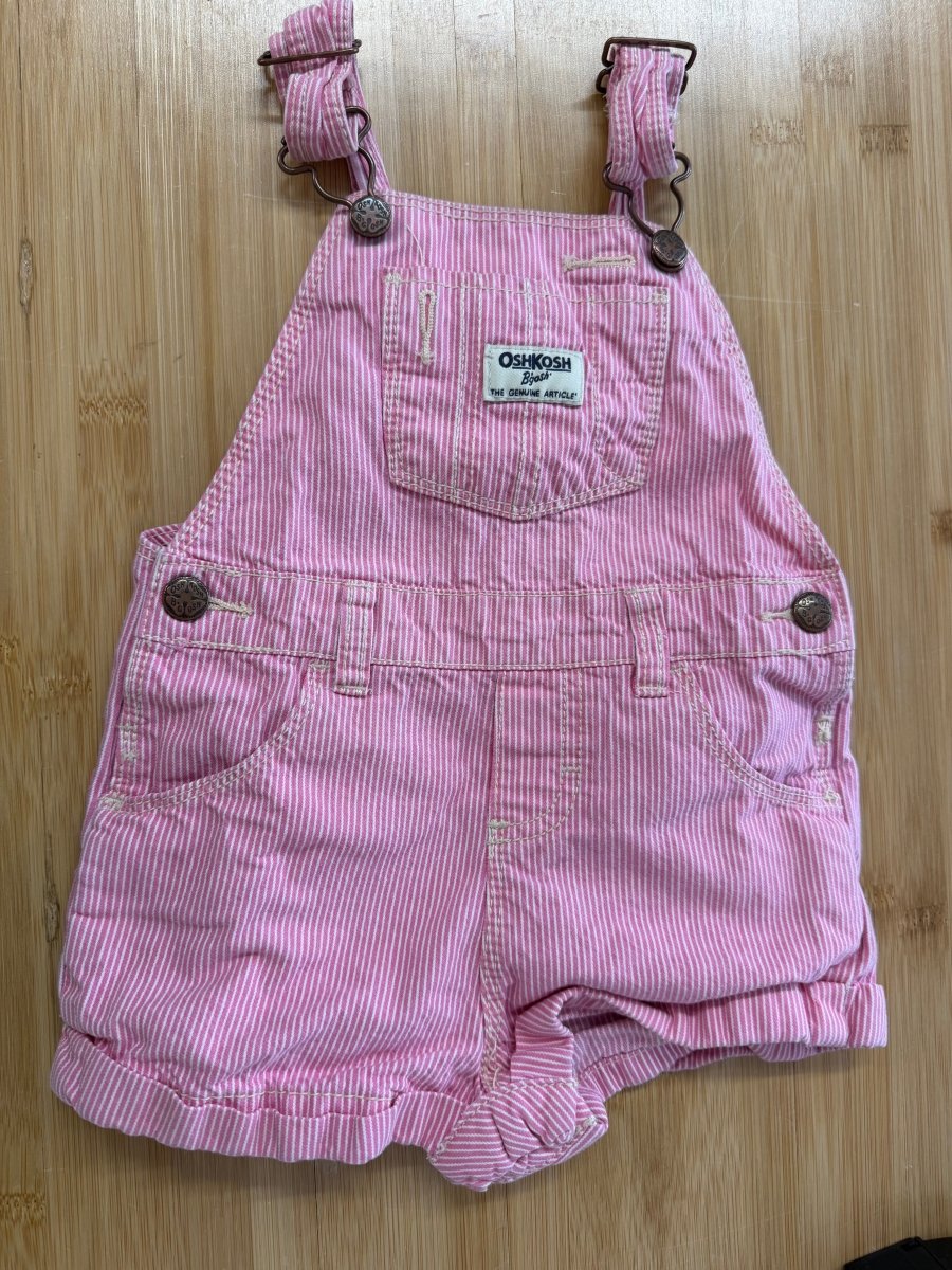 OshKosh Pink Pinstripe Short Overalls – 24M - Nest and Sprout-Consignment