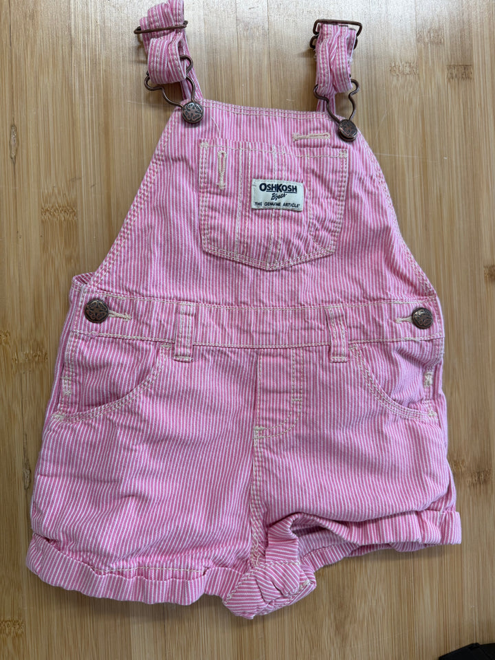 OshKosh Pink Pinstripe Short Overalls – 24M