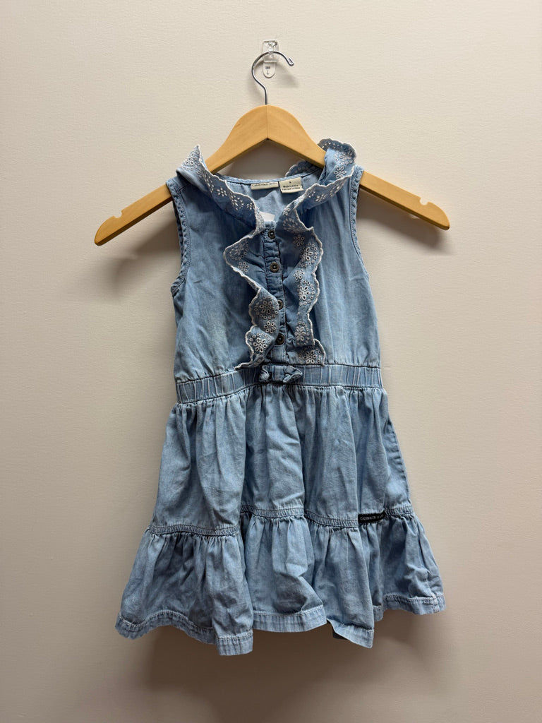 Calvin Klein Jeans Denim Dress – 6 | Lightweight Elastic Waist Ruffle Collar