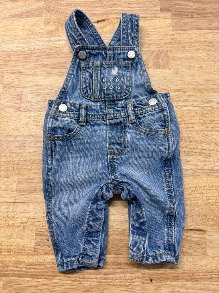 Old Navy Denim Overalls with Daisies – Size 0–3M