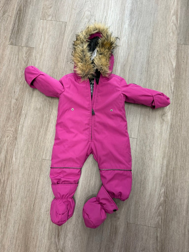 Alpinetek Fuchsia Snowsuit – 12M | Zip-Off Faux Fur Single Zipper Removable Foot Covers - Nest and Sprout-Consignment