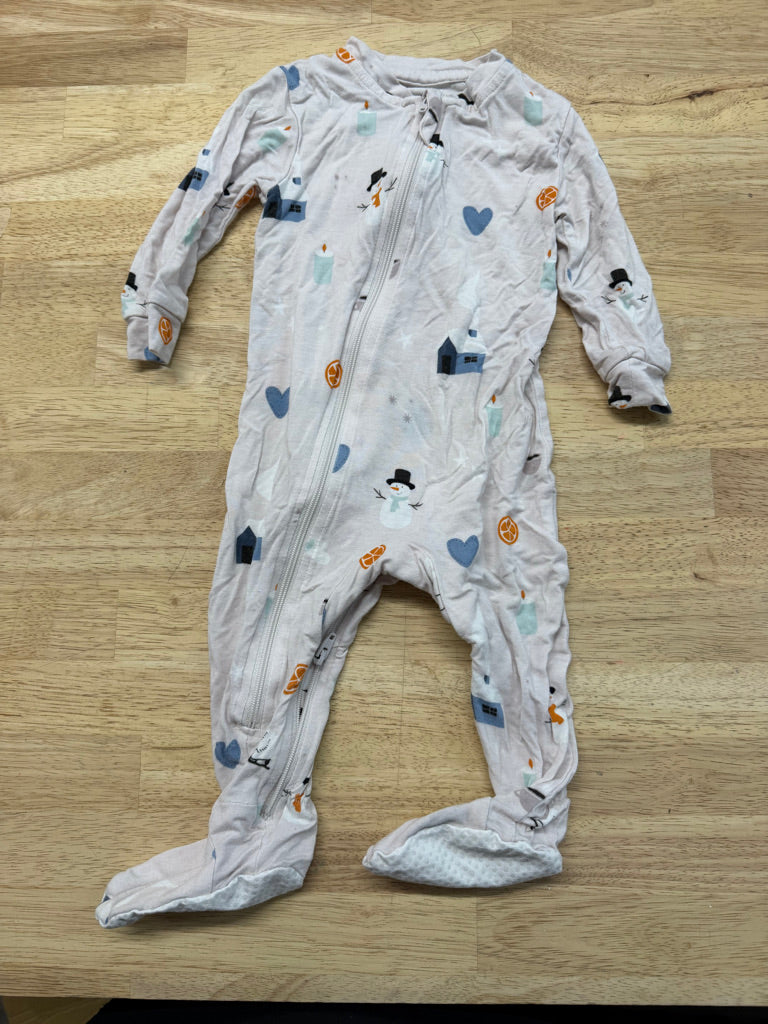 Zippy Jamz Snowman Footed Sleeper – 3–6M | Cream Bamboo Rayon | Holiday