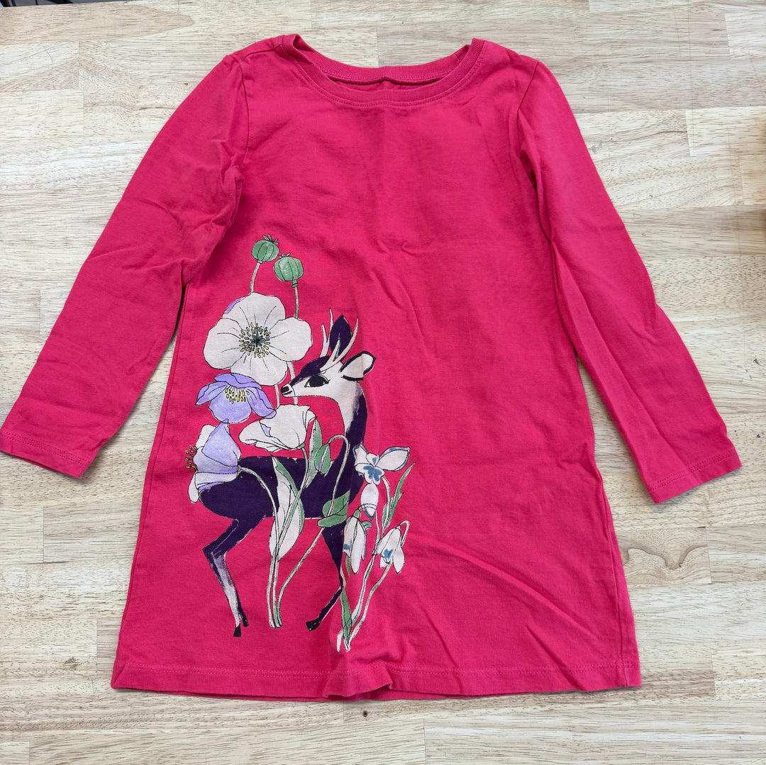 Tea Collection Dress | 4 Hot Pink with fawn and Floral Graphic | Long Sleeve