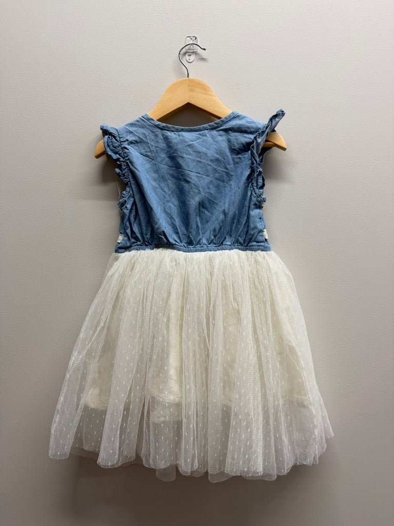 Calvin Klein Dress – 5| Denim Top Lace Stripe Mesh Overlay Skirt Sleeveless - Nest and Sprout-Consignment