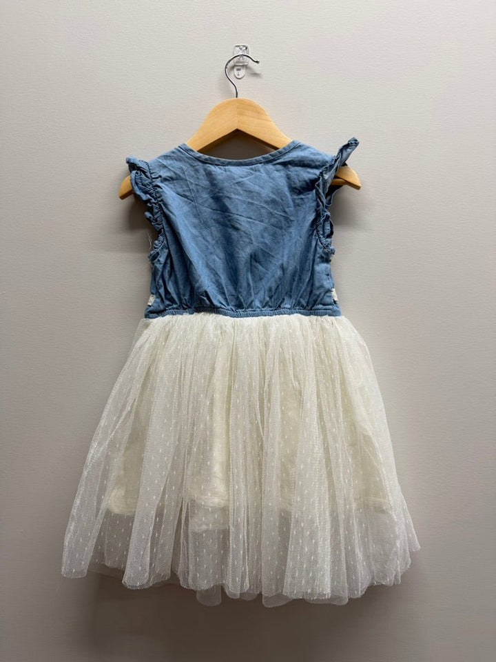 Calvin Klein Dress – 5| Denim Top Lace Stripe Mesh Overlay Skirt Sleeveless - Nest and Sprout-Consignment
