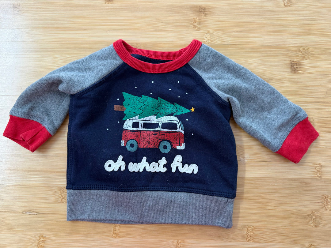 Gap Oh What Fun Sweatshirt – 3–6M | VW Bus Christmas Tree | Holiday