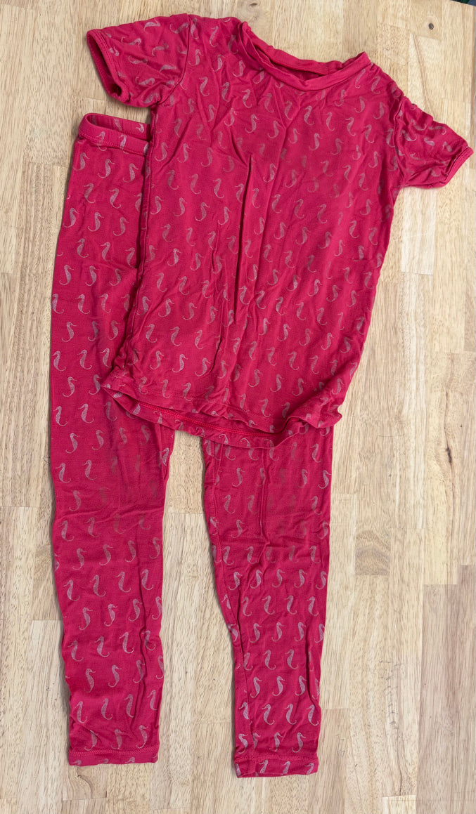 Kickee Pants Seahorse Two-Piece PJ Set – 10) | Rosehip Pink Bamboo