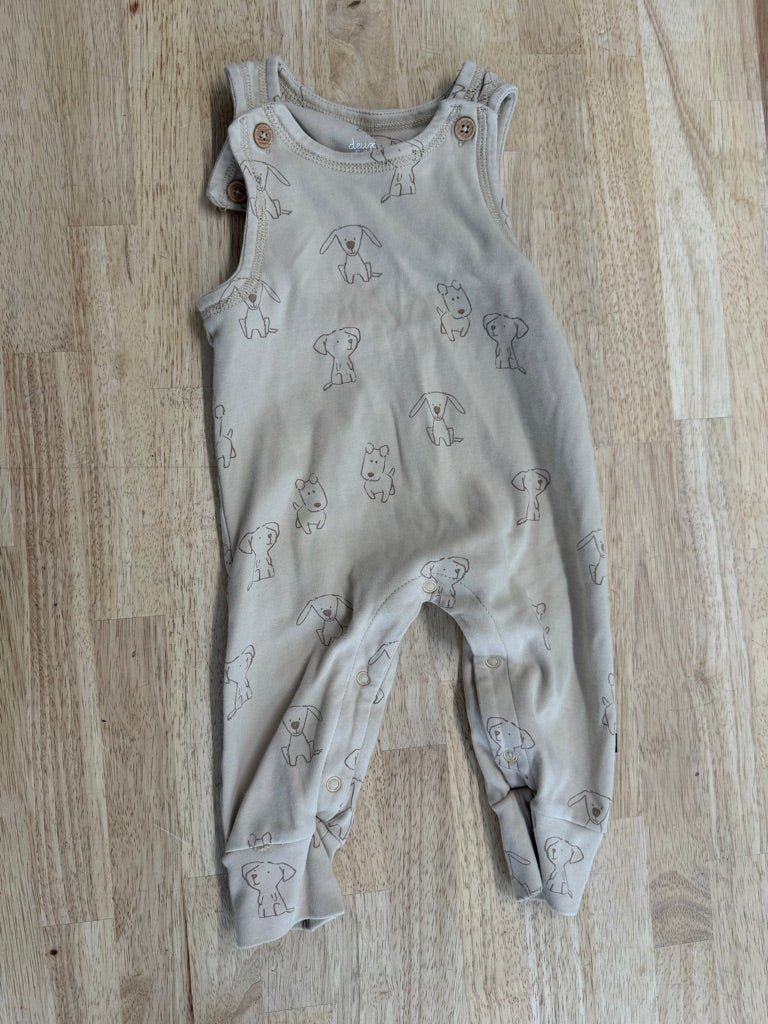 Deux par Deux Romper – 6M | Light Brown Puppy Dog Print