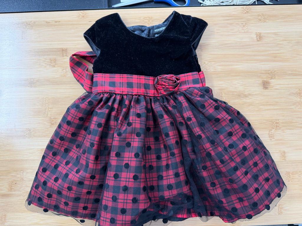 Newberry Special Occasion Dress – 2 | Red & Black Plaid Velour & Mesh