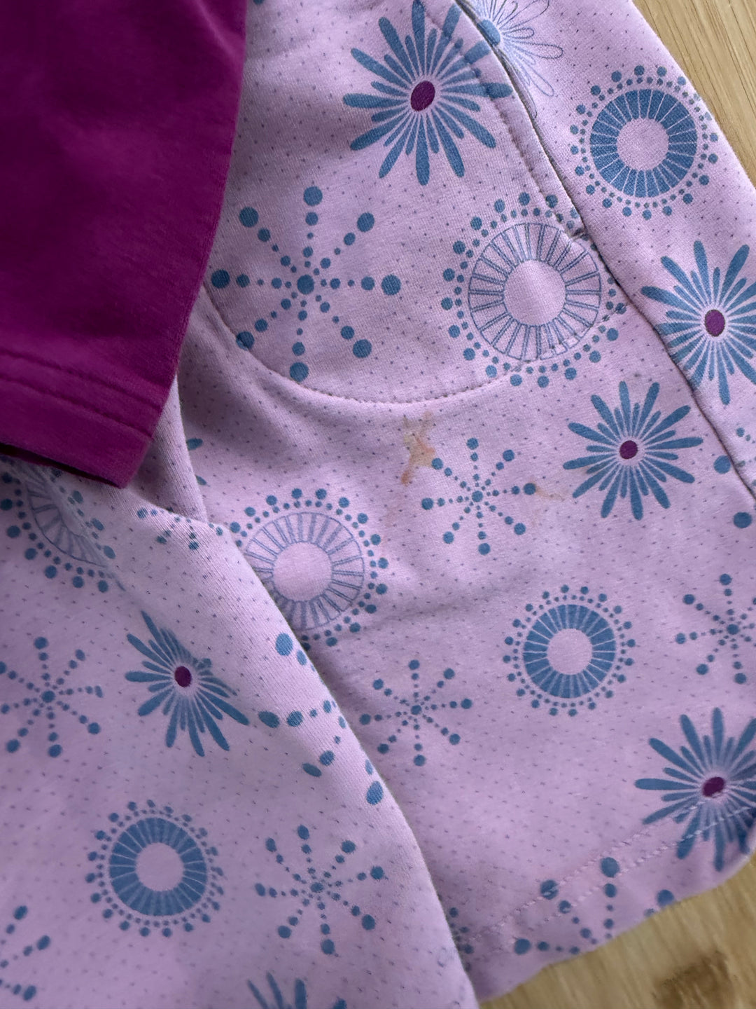 Peekaboo Beans Collared Dress –3 Burgundy Bodice | Light Pink Snowflake Print | Long Sleeve