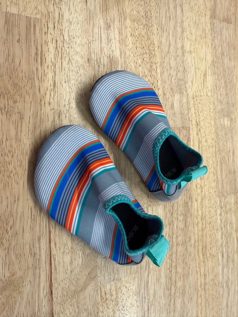 Robeez Water Shoes – 4 (6–12M, EU 18) | Orange Blue Grey Stripe