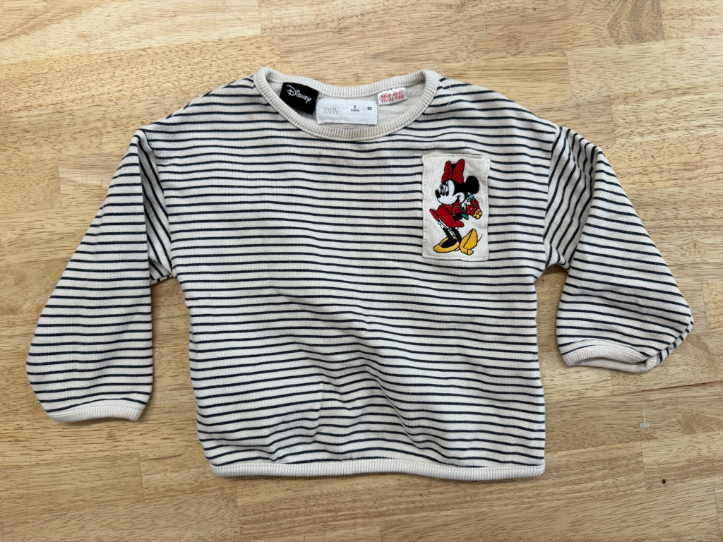 Zara Shirt – 2 Year | Cream with Stripes | Mickey Mouse Embroidered Patch