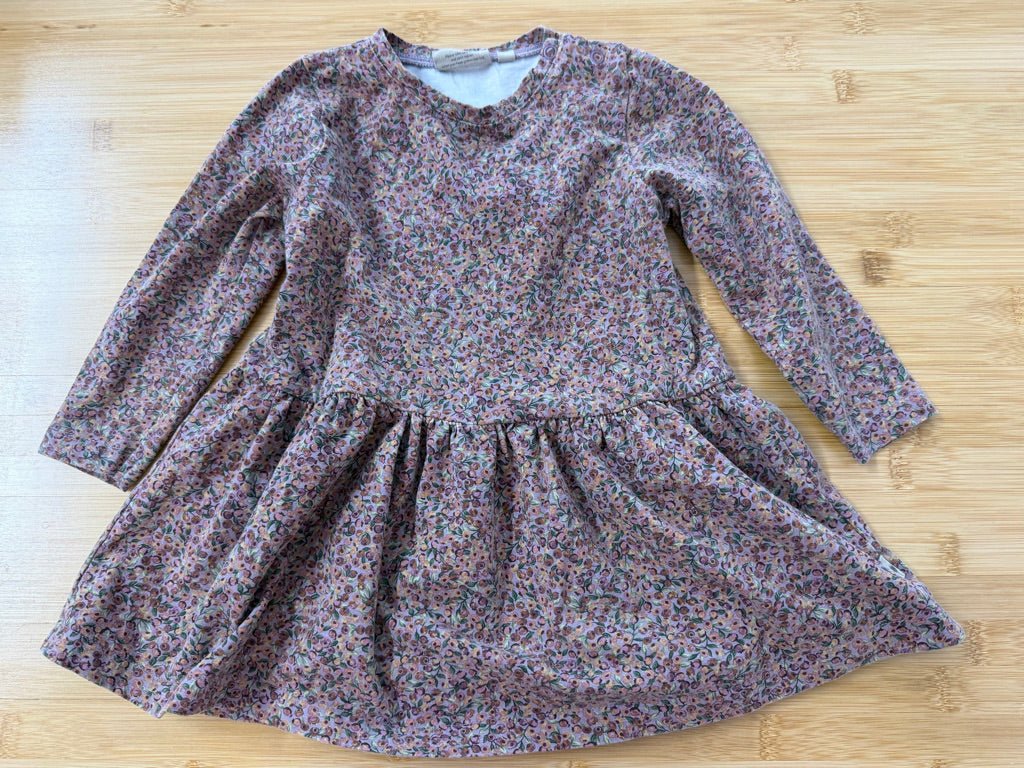 Wheat Drop Waist Dress – 18M | Light Purple Rosette Print Long Sleeve - Nest and Sprout-Consignment