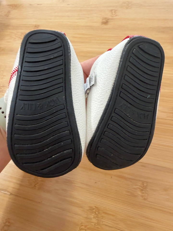 Jack & Lily Baseball Leather Moccasins – 12–18M (EU 21) | White & Red Excellent