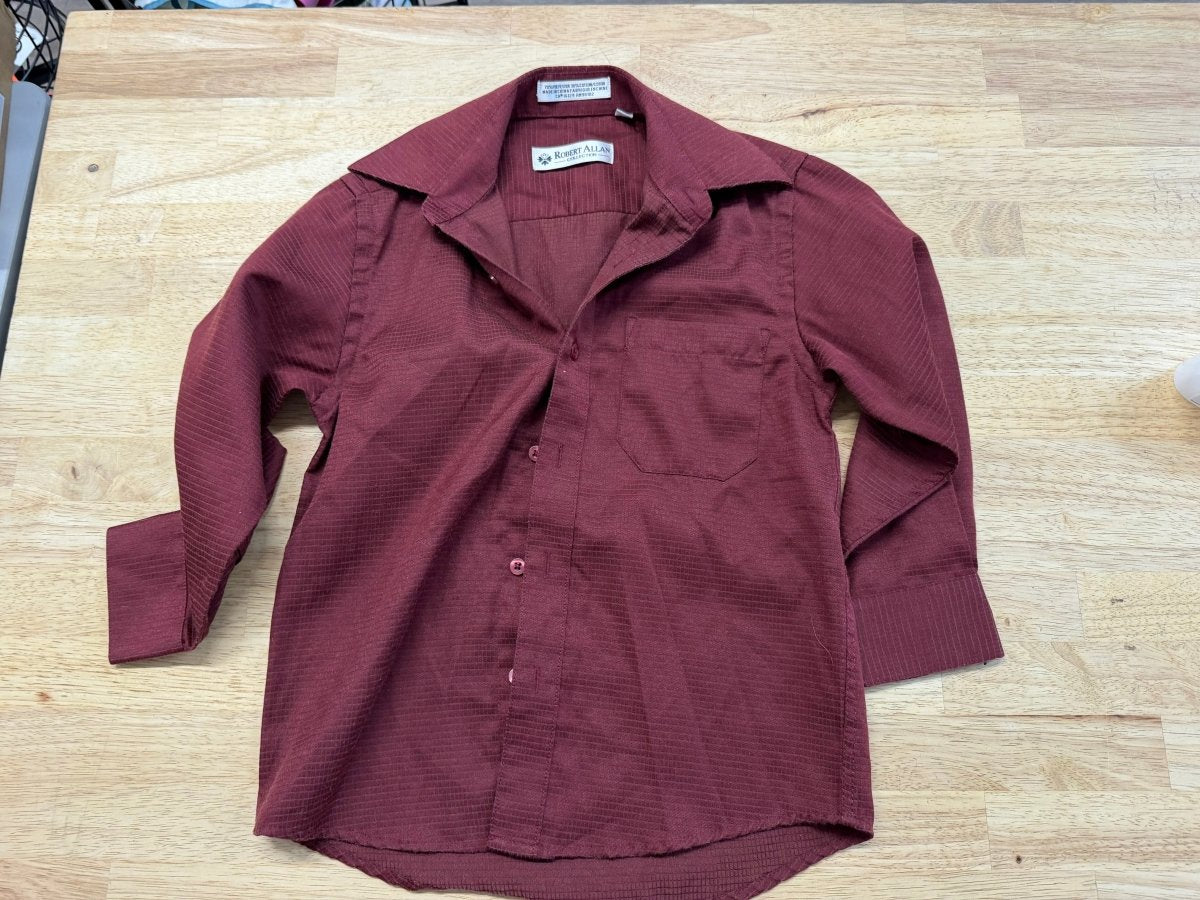Robert Allen Button Down Shirt – 6 | Burgundy | Polyester Cotton Blend - Nest and Sprout-Consignment