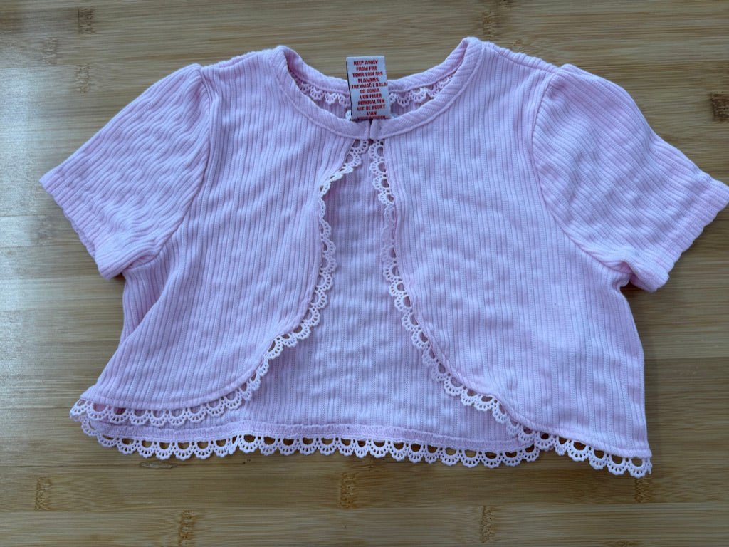 Catherine Malandrino Ribbed Crop Cardigan – 7/8 | Pink Lace Decorative - Nest and Sprout-Consignment