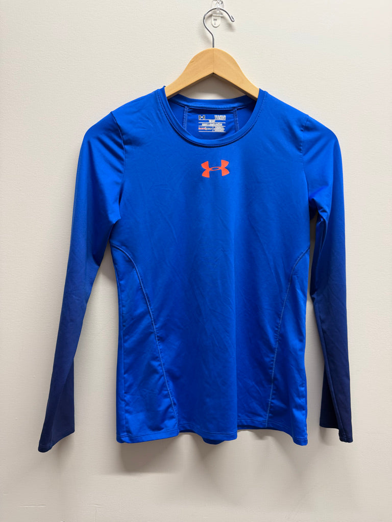 Under Armour Fitted Long Sleeve Shirt – Youth L | Blue Neon Orange Logo
