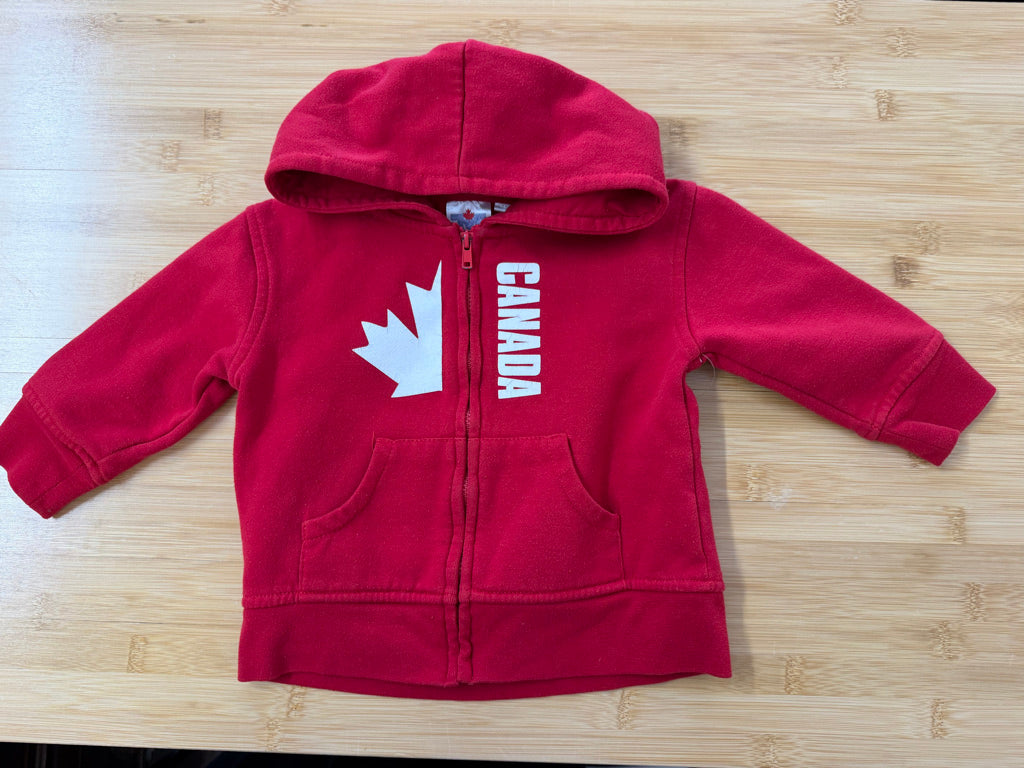 M Infants Canada Zip-Up – 12–18M | Red | Holiday | Play