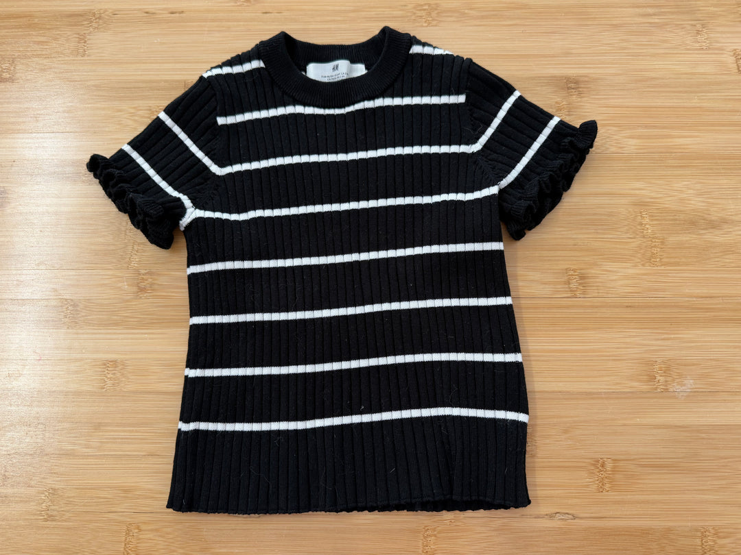 H&M Black & White Stripe Ribbed Short Sleeve Shirt – 2–4Y