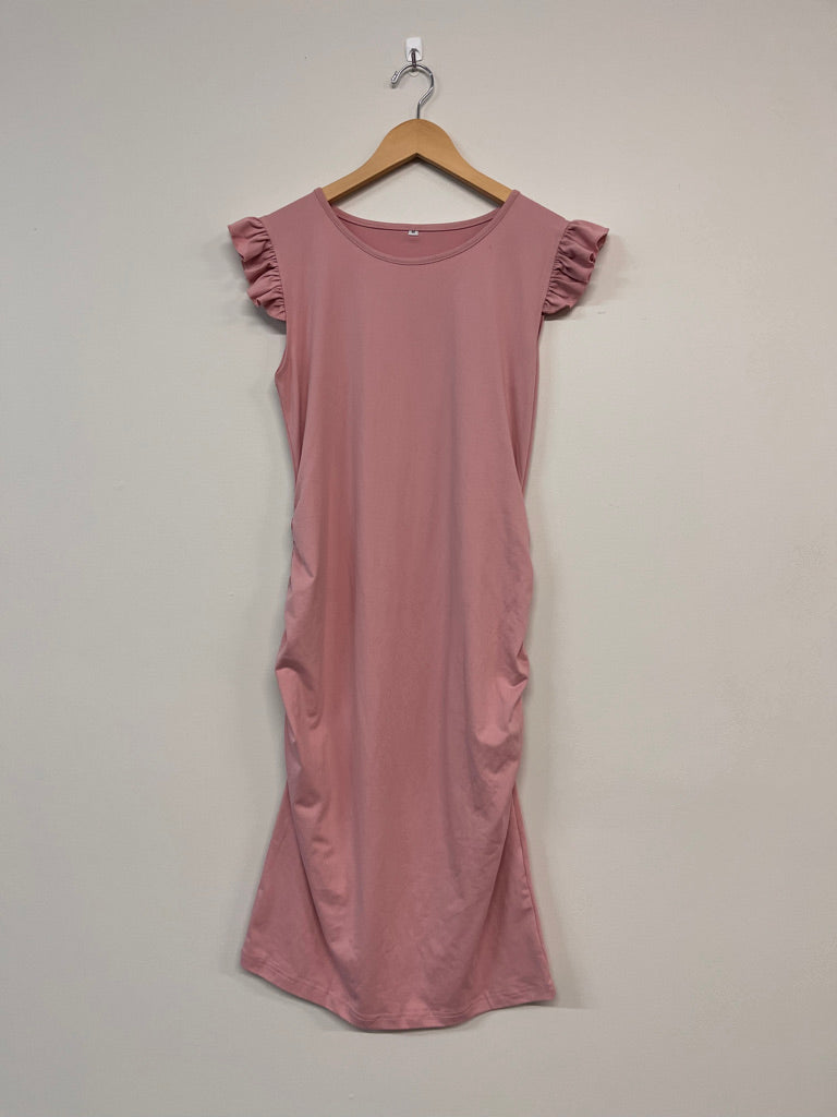 Maternity Bodycon Dress with Ruffle Cap Sleeves – Size M