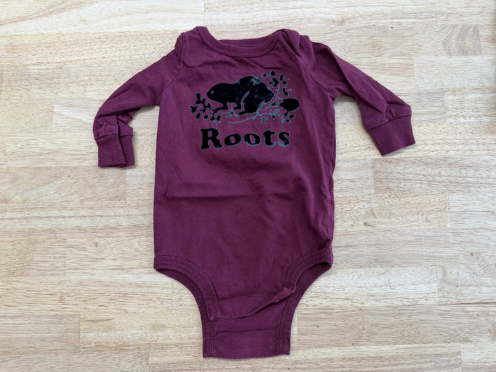 Roots Velour Logo Bodysuit Burgundy | Size 0–3M