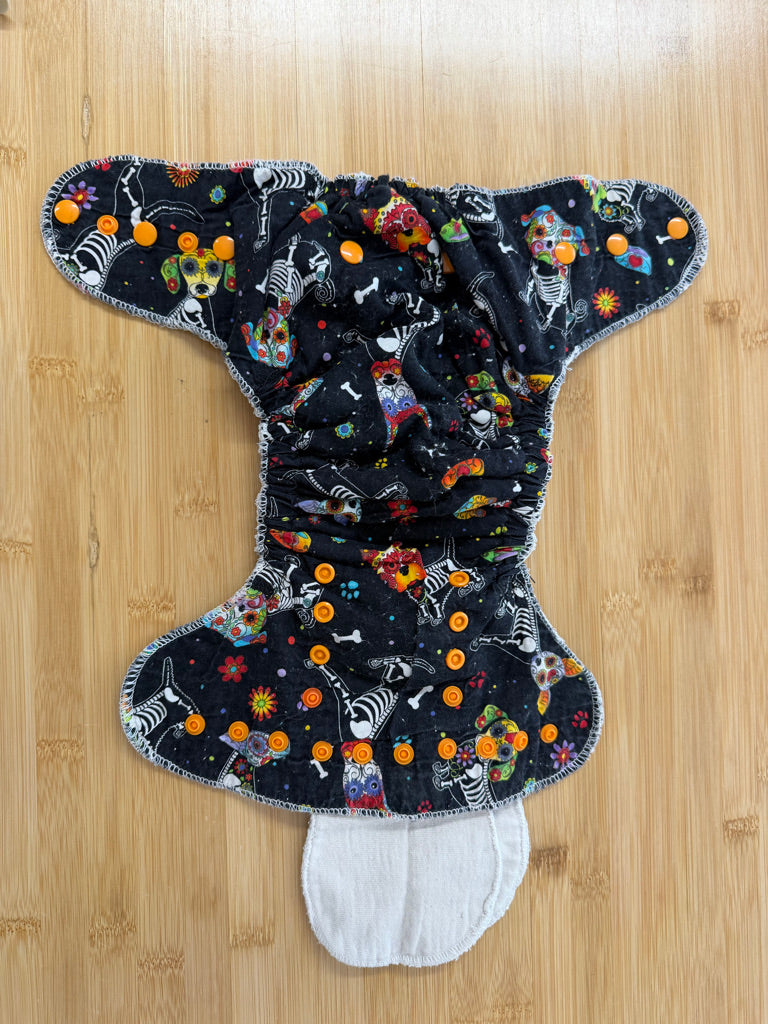 Fitted Cloth Diaper – One Size | Black Allover Graphic Snap-In Booster
