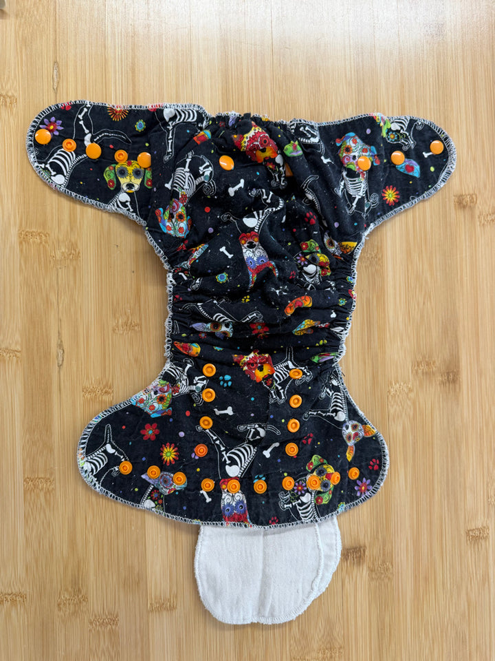Fitted Cloth Diaper – One Size | Black Allover Graphic Snap-In Booster