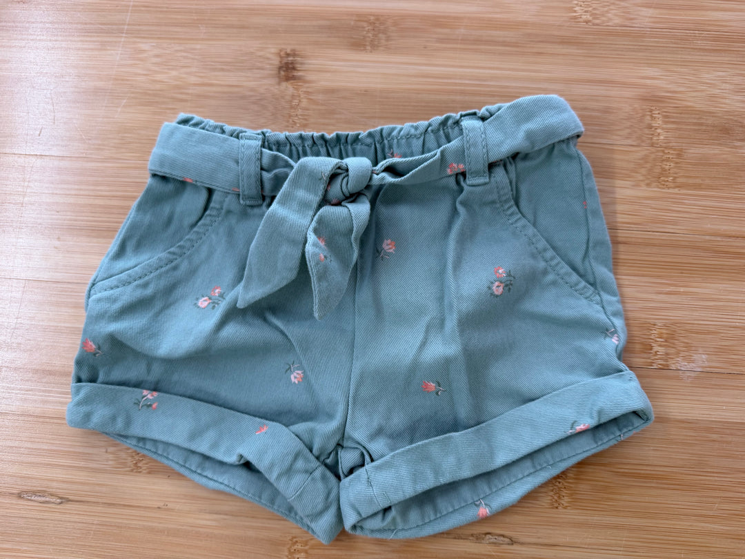 Baby B'Gosh Itsy Floral Shorts – 12M | Sage Green Rolled Cuff Tied Waist