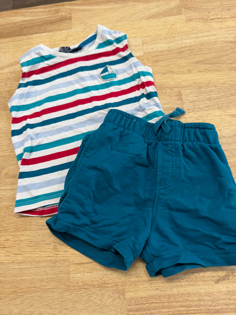 Souris Mini Turquoise Stripe Summer Set – 12M | Tank Top & Shorts Boy