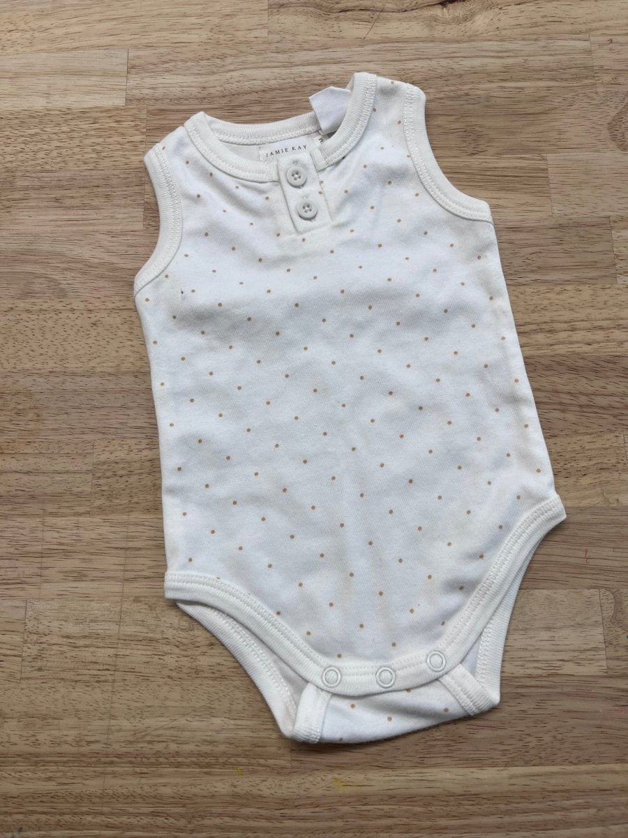 Jamie Kay Bodysuit – Cream with Gold Dots (3 - 6 Months, Sleeveless, Like New) - Nest and Sprout - Consignment