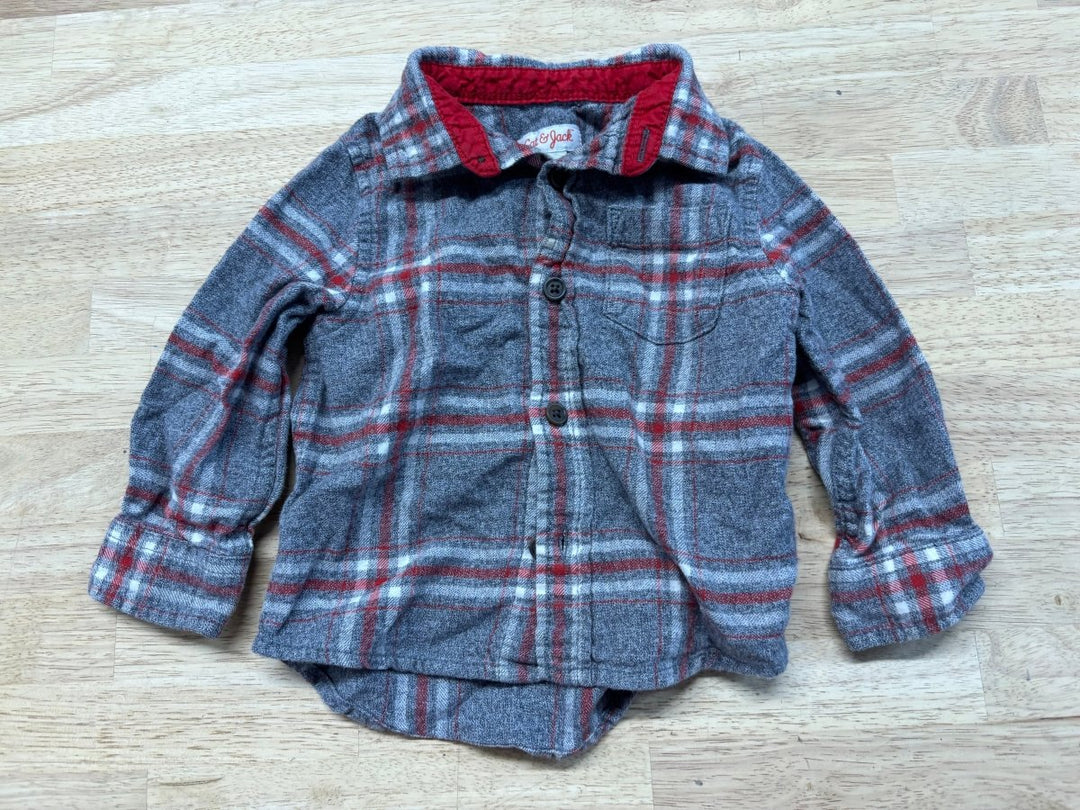 Cat & Jack Grey Red Plaid Flannel Button Shirt | Size 18M - Nest and Sprout - Consignment