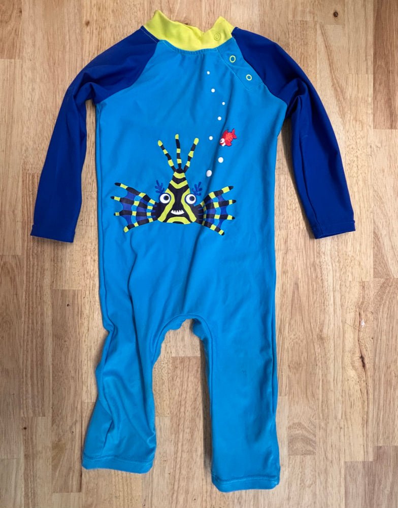Coolibar 12–18M Sun Protection Suit – Fish Print - Nest and Sprout - Consignment