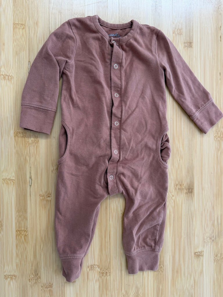 Pehr Brown Footless Romper – 3–6M | Pockets Snap | Play - Nest and Sprout-Consignment