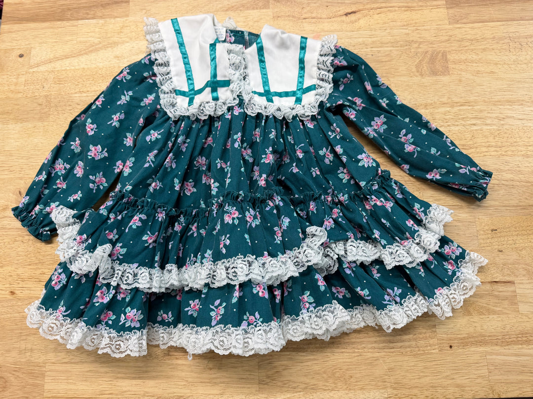 Kotton Kandi Vintage Fruit Dress – 2 | Forest Green | Lace Layer