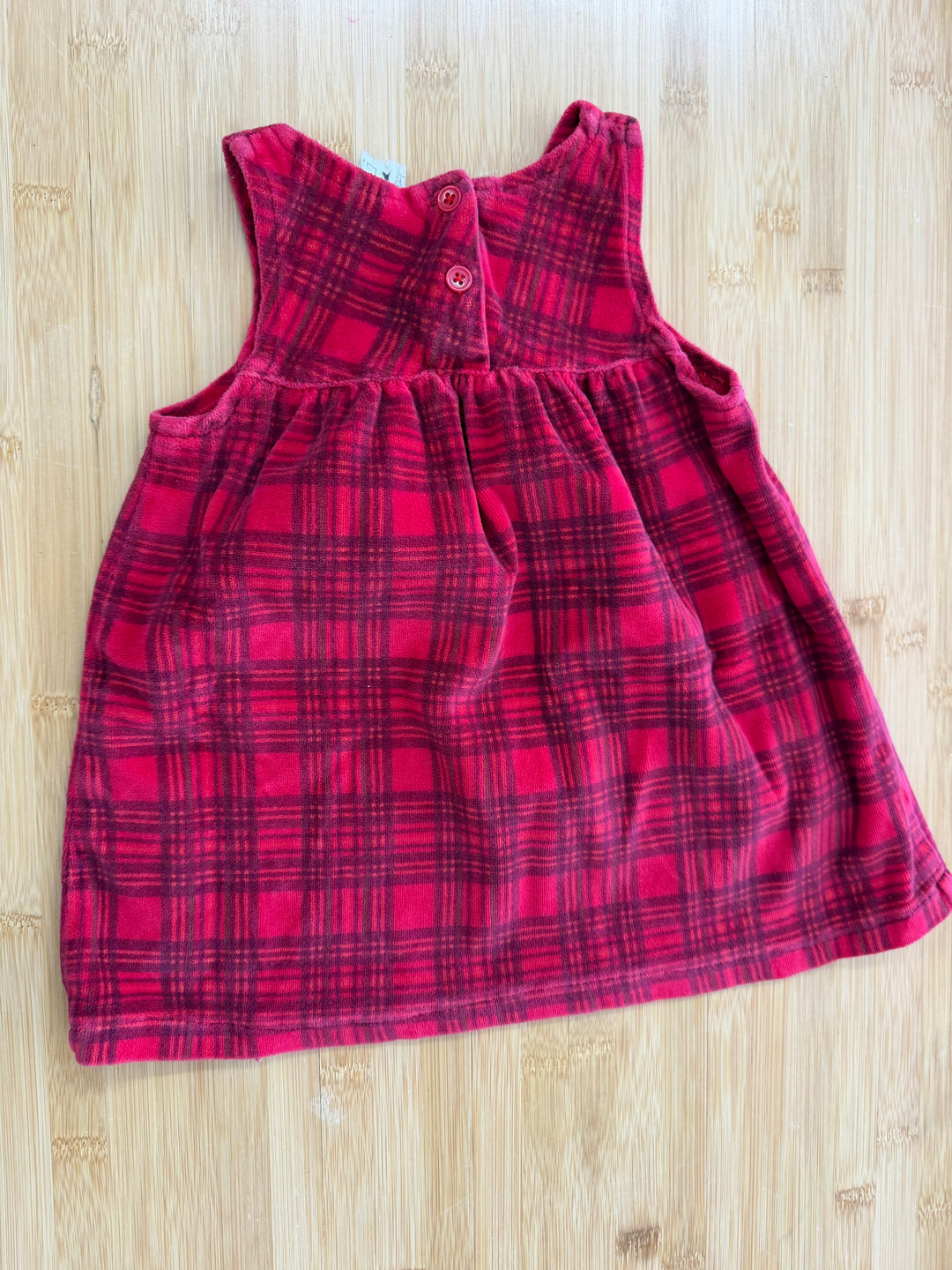 Velour Plaid Red Dress – 12M (26 lbs) | Button-Up Back Polyester/Cotton