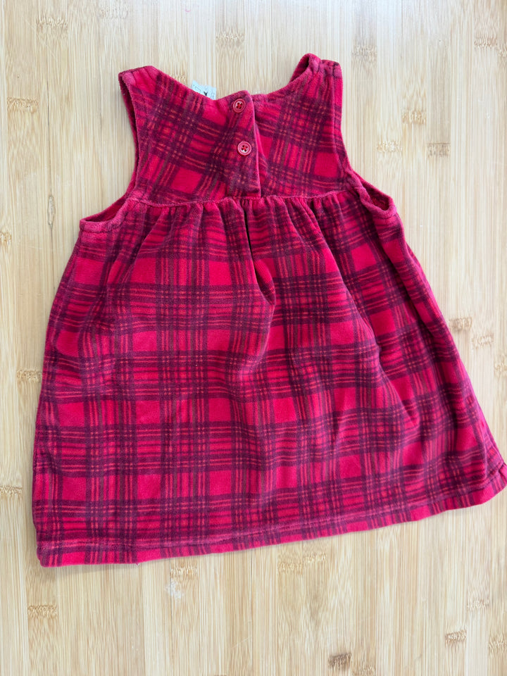 Velour Plaid Red Dress – 12M (26 lbs) | Button-Up Back Polyester/Cotton