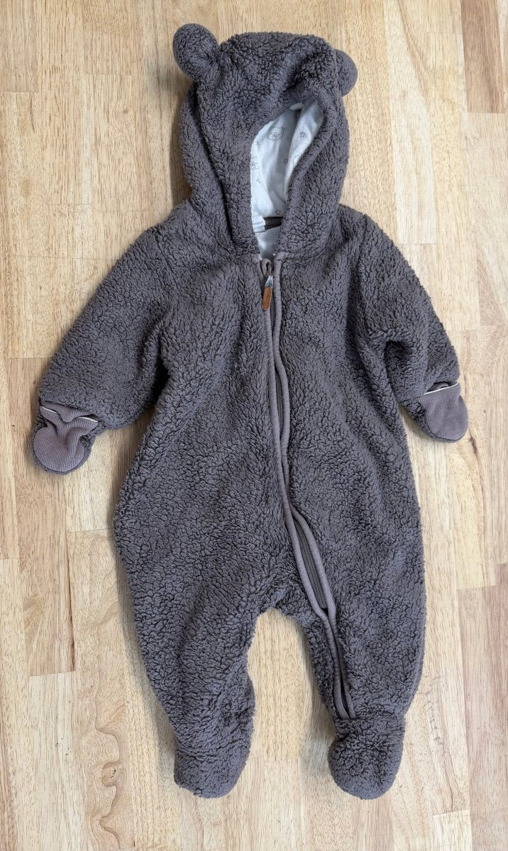 H&M Bunting Suit – 2–4M | Brown Fleece - Nest and Sprout - Consignment