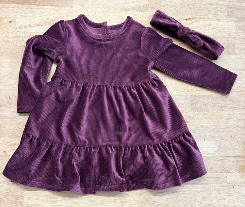 George Velour Ribbed Dress & Headband – 2T | Purple - Nest and Sprout-Consignment