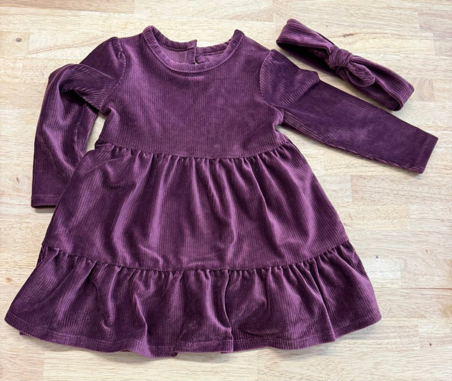 George Velour Ribbed Dress & Headband – 2T | Purple - Nest and Sprout-Consignment