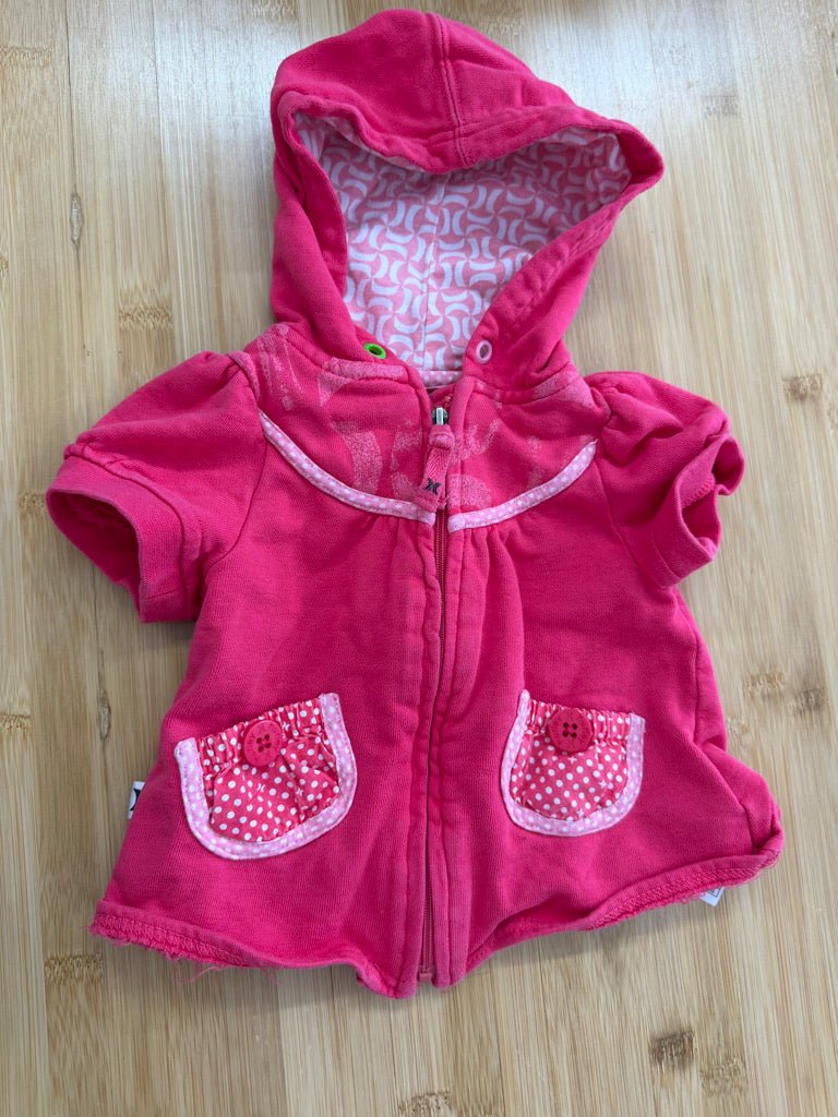Hurley Zip-Up Hoodie – 6–9M | Bright Pink Short Sleeve - Nest and Sprout-Consignment