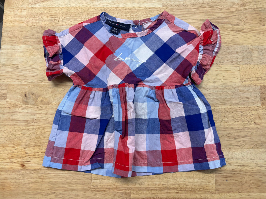 Tommy Hilfiger Peplum Top – Size 12M Plaid Red/Blue