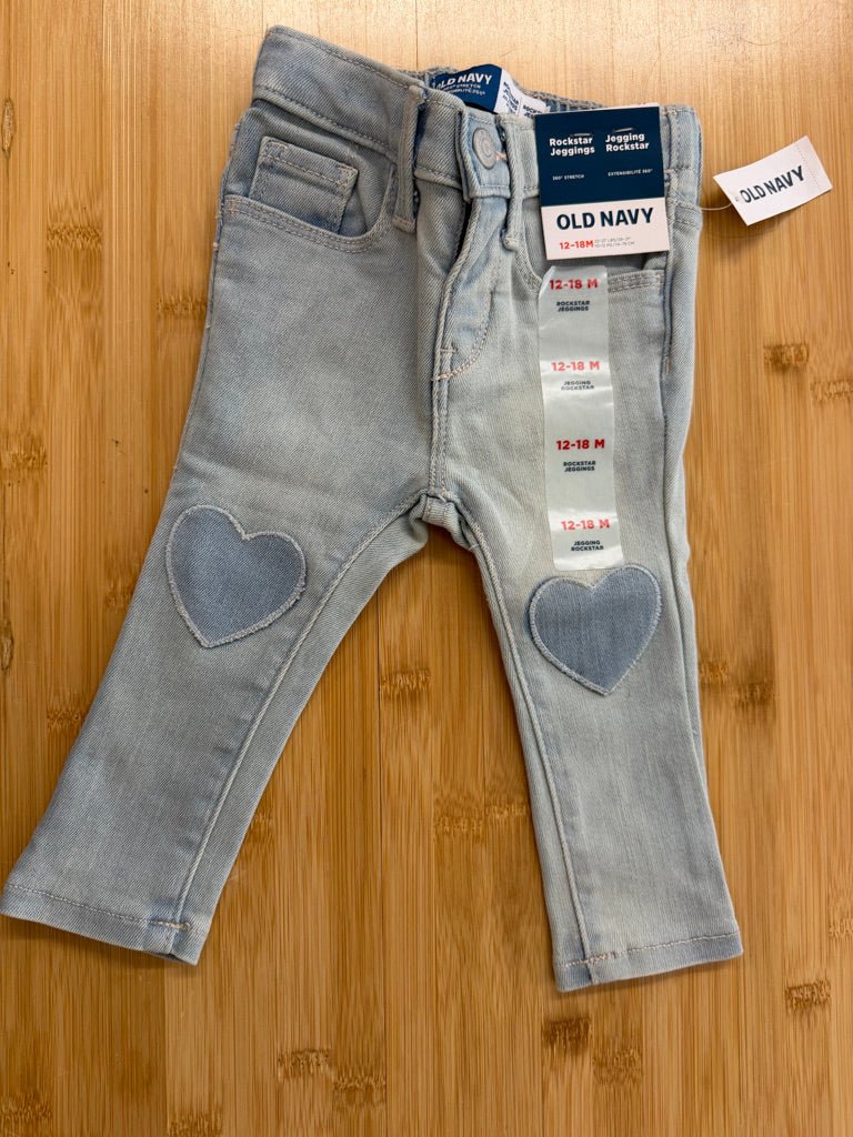 Old Navy Rock Star Jeggings –18M | Light Wash Heart Knees | NWT - Nest and Sprout-Consignment