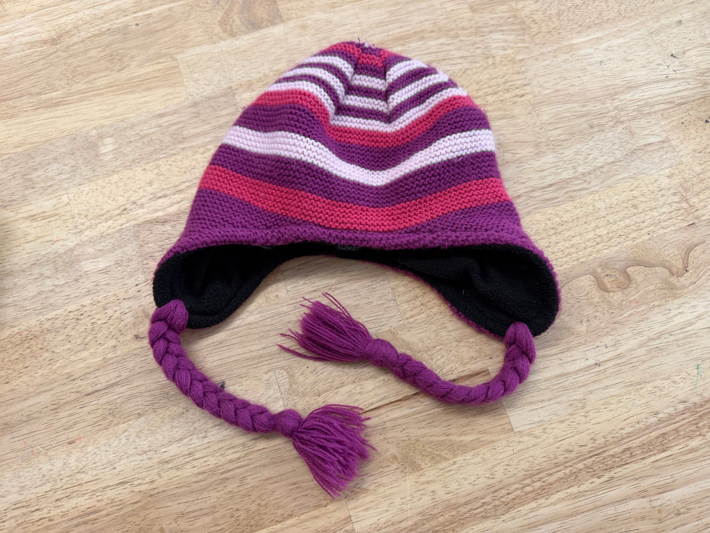 Kombi Kids Fleece-Lined Toque – 1 | Purple Pink Braided Ends Black Fleece Liner