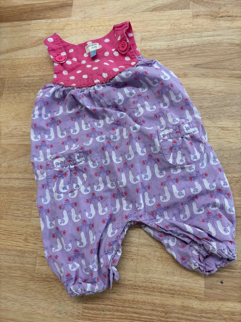 John Lewis Baby 0 - 4 Months Duck Print Purple Dungarees - Nest and Sprout - Consignment
