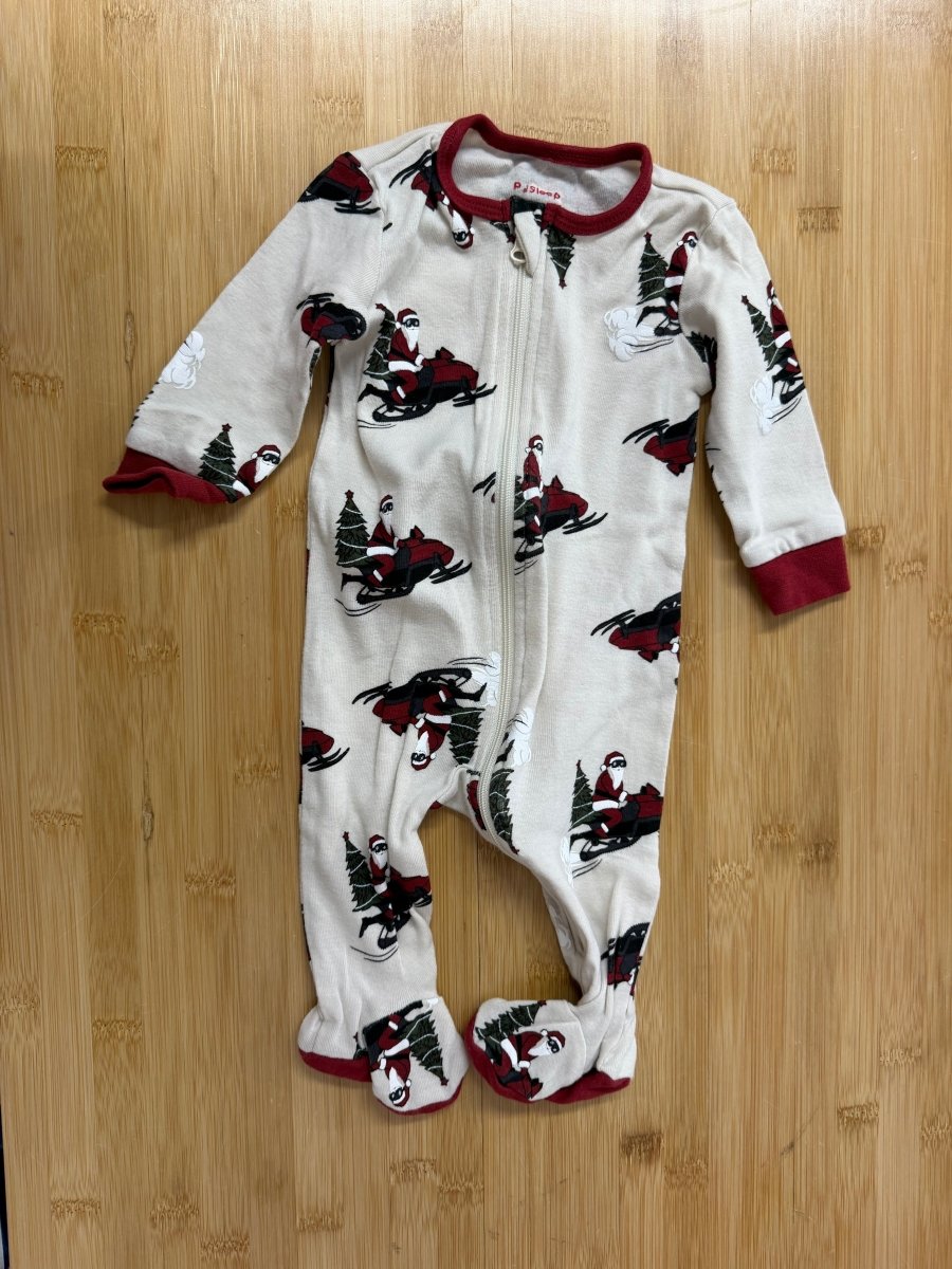 PJ Sleep Santa on Snowmobile Footed Sleeper – 3M | Cream Zip | Holiday - Nest and Sprout-Consignment